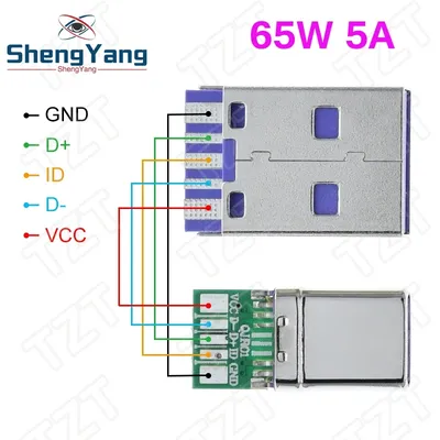 Tzt 1set Schnell ladung Typ-c USB 65w 5a Stecker Schweißen mit 5-poliger Platine Typ ein Stecker 6-polig USB DIY otg Daten ladung DIY Kit Image