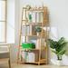 Ebern Designs Barrelville Bamboo 4 Layers Trapezoid Bookcase Ladder Bookshelf Floor Shelf Living Room Wood in Brown | Wayfair