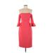 Black Halo Casual Dress - Sheath Off The Shoulder 3/4 sleeves: Red Solid Dresses - Women's Size 6