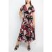 Sage Collective V-Neck Short Sleeve Tie Waist Floral Print Fir & Flare Clipped Chiffon Dress-FULL BLOOM NOIR / 6