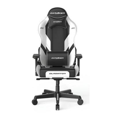DXRacer Adjustable Reclining Faux Leather Swiveling PC & Racing Game Chair Faux Leather in White/Black | 55.1 H x 23 W x 20 D in | Wayfair