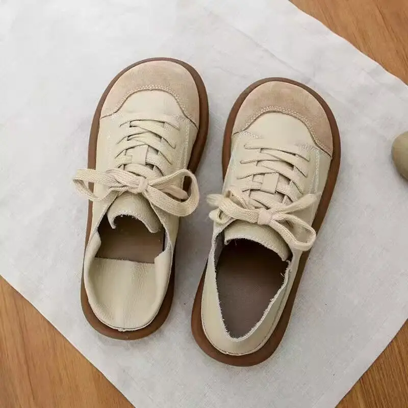 JK-Schuhe mit breiter Spitze 42, Damen-Herbst-Schnürschuhe, Mädchen, Harajuku, halbe Slipper, Turnschuhe, Frau, Spaltleder-Maultiere, vulkanisierte Schuhe
