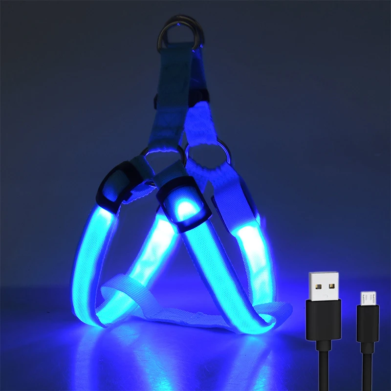 Einstellbare led hunde geschirr usb wiederauf ladbare blinkende nacht sicherheit keine zug halsbänder harness für kleine mittlere hunde haustiere arnes perro Image