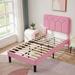 Kids Bed Frame, Height Adjustable Upholstered Bed, Twin Size Bed Set of 2
