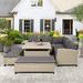 6-Piece Patio Furniture Set Outdoor Wicker Rattan Sectional Sofa with Table and Benches for Backyard/ Garden/ Poolside