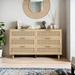 Rattan Drawer and Retro Handle, 6-Drawers Storage Bar Cabinet for Dining Room