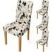 Chair Covers for Dining Room Set of 4 Stretchable Dining Parson Chair Slipcovers with Printed Floral Patterns White Spandex Banquet Chair Seat Protector Slipcovers for Holiday Home Party