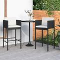 moobody 2 Piece Bar Stools with Cushions Black Poly Rattan Counter Height Barstools Garden Chair for Bistro Cafe Home Patio Indoor Outdoor Furniture 19.7 x 18.9 x 39.4 Inches (W x D x H)