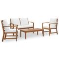 moobody 4 Piece Garden Conversation Set Cream White Cushioned Bench with Chair and Coffee Table Acacia Wood Sectional Outdoor Furniture Set for Patio Backyard Balcony Outdoor Furniture