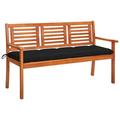 moobody 3-Seater Garden Bench with Black Cushion Eucalyptus Wood Porch Chair Wooden Outdoor Bench for Patio Backyard Balcony Park Lawn Furniture 59.1in x 23.6in x 35in (W x D x H)