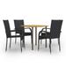 moobody 5 Piece Patio Dining Set Acacia Wood Tabletop Table and 4 Chairs Black Poly Rattan Steel Frame Outdoor Dining Set for Garden Lawn Courtyard