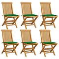 moobody Set of 6 Wooden Garden Chairs with Green Cushion Teak Wood Foldable Outdoor Dining Chair for Patio Balcony Backyard Outdoor Indoor Furniture 18.5in x 23.6in x 35in