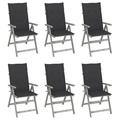 moobody 6 Piece Wooden Folding Reclining Chair with Anthracite Cushion Acacia Wood Backrest Adjustable Outdoor Dining Chair for Garden Patio Backyard Poolside Lawn 22.4in x 27.2in x 43.7in