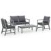 moobody 4 Piece Outdoor Conversation Set Cushioned 2 Armchairs with Garden Bench and Patio Table Gray Acacia Wood Sectional Garden Lounge Sofa Set for Backyard Balcony Terrace Furniture
