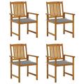 moobody 4 Piece Garden Chairs with Gray Cushion Acacia Wood Outdoor Dining Chair for Patio Balcony Backyard Outdoor Furniture 24 x 22.4 x 36.2 Inches (W x D x H)