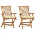 moobody Set of 2 Wooden Garden Chairs with Cream White Cushion Teak Wood Foldable Outdoor Dining Chair for Patio Balcony Backyard Outdoor Indoor Furniture 21.7in x 23.6in x 35in