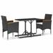 moobody Set of 3 Patio Dining Set Glass Tabletop Garden Table and 2 Chairs with White Cushion Black Poly Rattan Steel Frame Outdoor Dining Set for Garden Backyard Balcony Lawn