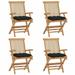 moobody Set of 4 Wooden Garden Chairs with Black Cushion Teak Wood Foldable Outdoor Dining Chair for Patio Balcony Backyard Outdoor Indoor Furniture 21.7in x 23.6in x 35in