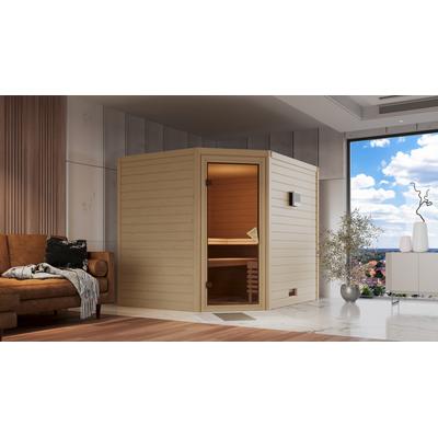 Sauna KARIBU "Talida", beige (naturbelassen), Saunaofen, externe Steuerung, 9 kW, Saunen, 9-kW-Ofen mit externer Steuerung