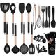 UXIYI Kitchen Utensils Set, Silicone Cooking Utensils, 25Pcs Spatula Set with Rose Gold Stainless Steel Handle, Kitchen Tools for Nonstick Non Scratch Cookware,Black