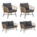 Corrigan Studio® Izaiah 4 Piece Seating Group w/ Cushions Synthetic Wicker/All - Weather Wicker/Wicker/Rattan in Black | Outdoor Furniture | Wayfair