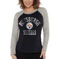 Women's G-III 4Her by Carl Banks Black/Heather Gray Pittsburgh Steelers Waffle Knit Raglan Long Sleeve T-Shirt