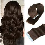 Tape in Hair Extensions Human Hair 100% Real Remy Human Hair Extensions Seamless Straight Hair extensions Real Human Hair Tape in Extensions 10 Inch 20Pieces 40g/Set #2 Darkest Brown