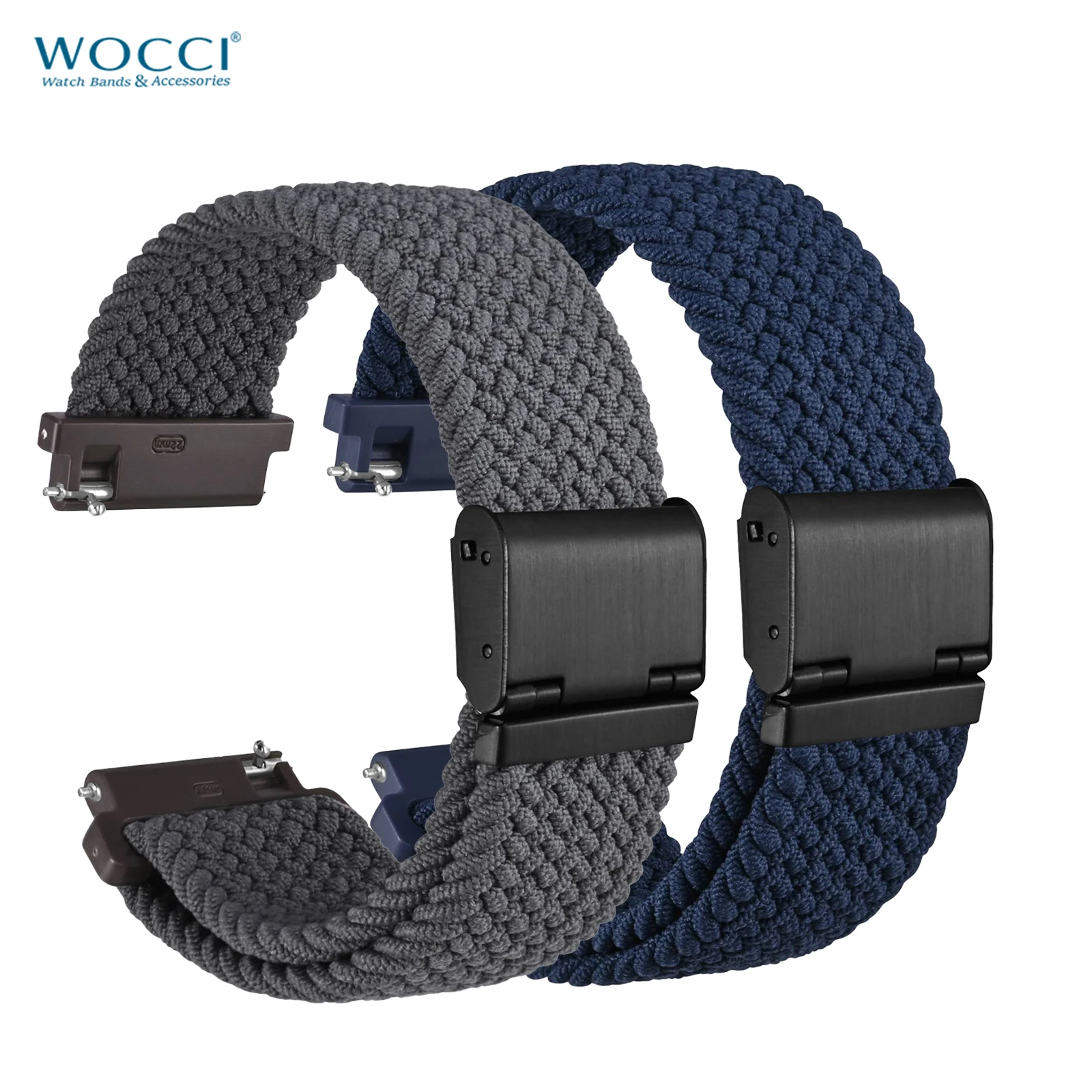 Wocci gewebtes Nylon-Uhrenarmband, 18 mm, 19 mm, 20 mm, 21 mm, 22 mm, Schnellverschluss-Uhrenarmband, waschbares Armband für Damen und Herren Image