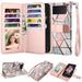 Samsung Galaxy Z Flip 4 Case Galaxy Z Flip 4 Wallet Case Cover PU Leather Cards Slots Holder [Kickstand] Flip Cover Magnetic Detachable Hard Case & Strap for Samsung Galaxy Z Flip 4 5G - Marble