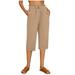 iOPQO Women s Pants Linen Pants Women Women Fashion Solid Color Cotton Flax Elastic Long Pants Beach Leisure Trousers Lounge Pants Women Capris Pants For Women Khaki M