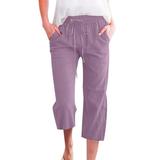 iOPQO Pants For Women Lounge Pants Women Women Fashion High Waisted Wide Leg Pants Drawstring Elastic Trousers Comfy Long Pants With Pockets Joggers For Women Capris Pants For Women Purple 3XL