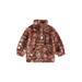 Qtinghua Toddler Baby Girls Fleece Jacket Vintage Print Stand Collar Long Sleeve Plush Coat Winter Warm Kids Outerwear Brick Red 3-4 Years