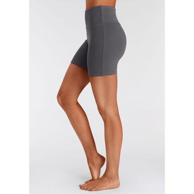 Shorts LASCANA, Damen, Gr. 36/38, N-Gr, grau (anthrazit), Single Jersey, Obermaterial: 95% Baumwolle, 5% Elasthan, unifarben, Basic, skinny fit, Hosen, mit breitem Bündchen und Logodruck Image