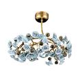 House of Hampton® Gurbachan Light Brass Crystal Round Garden of Roses Semi-flush Pendant Chandelier in Blue/Yellow | 8 H x 12 W x 12 D in | Wayfair
