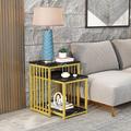 Everly Quinn Nesting Table Set w/ Storage Wood/Stainless Steel in Black/Brown/Gray | 23.31 H x 17.8 W x 13.79 D in | Wayfair