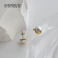 Boucles d'Oreilles Créatives en Acier Inoxydable pour Femme Perle Lisse Demi-Ronde Plaqué 18K