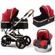 Adjustable High Landscape Toddler Stroller, Stroller Adjustable Direction, Luxury Frame 2 in 1 Carriage with 5-Point Seat Belt,Red