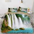 Double Duvet Set Green Waterfall 200cm X 200cm - Easy Care Soft Cosy Bedding Double Bed Set With 2 Pillowcases 50x75cm - 3d Pattern Microfibre Double Bedding Set With Zipper