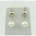 Beautiful 14K White Gold & 9 Mm Pearl Post Back Dangle Earrings Free Shipping #14K9Mm-Erg11