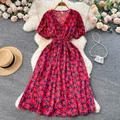 YuooMuoo-Robe longue à imprimé floral romantique pour femmes robe de proximité taille Wstring