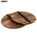 Wooden Pot Lid Cover For Anti-Scalding Wok Lid Hypotenuse Iron Woodkid Iron Pan Lid Handmade Kitchen