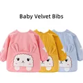 Baby Velvet Bibs Children Eating Infant Antifouling Cute Cartoon Drawing Bib Long Sleeve Pocket