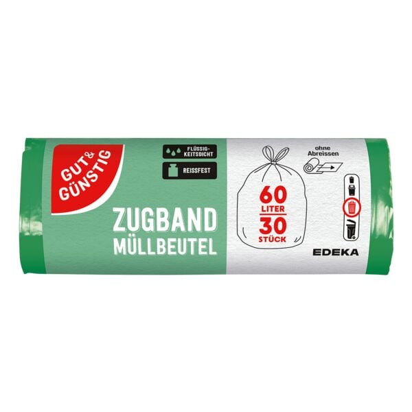 Gut & Günstig 30 Müllsäcke 60 L grün mit Zugband grün