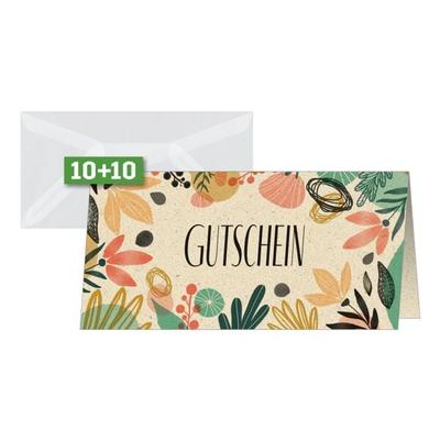 10 Gutschein-Karten DIN lang »Colorful plants«, Sigel, 22x11 cm
