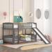 Grey Twin Over Twin Bunk Bed with Slide and Convertible Ladders, Fence, and Play Area for Kids, Sturdy and Durable Bed Frame