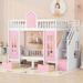 Pink Playhouse Inspired Twin-Over-Twin Bunk Bed with Changeable Table, Convertible into Upper Bed and Down Desk with 2 Drawers