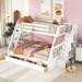 White Twin-Over-Full Bunk Bed with Drawers, Ladder, and Storage Staircase, Triple Drawers, Separable into Twin and Full Beds