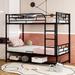 Metal Bunk Bed with Ladder, Twin Over Twin/Full Over Full Low Bunk Bed with Shelf and Guardrails for Kids Teens Adults