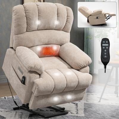 Oversized Massage Power Lift Recliner Chair with 8-Point Vibration Massage, Lumbar Heating, and USB Charging