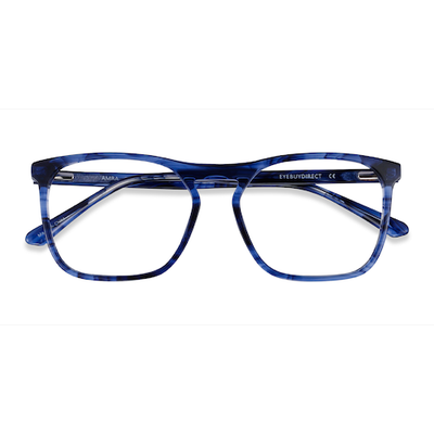 Unisex s rectangle Blue Striped Acetate Prescription eyeglasses - Eyebuydirect s Amra